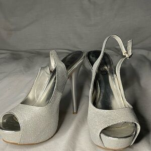 Deb Silver Metallic Peep-Toe Slingback Platform Heels